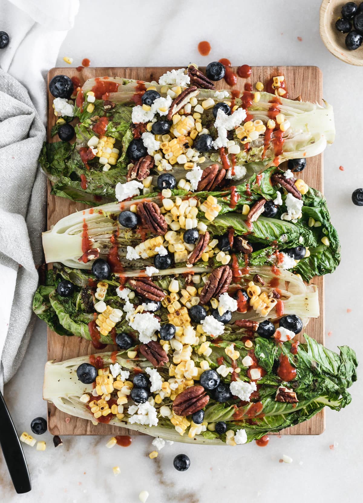 Grilled Romaine and Corn Salad with Blueberries and Goat Cheese