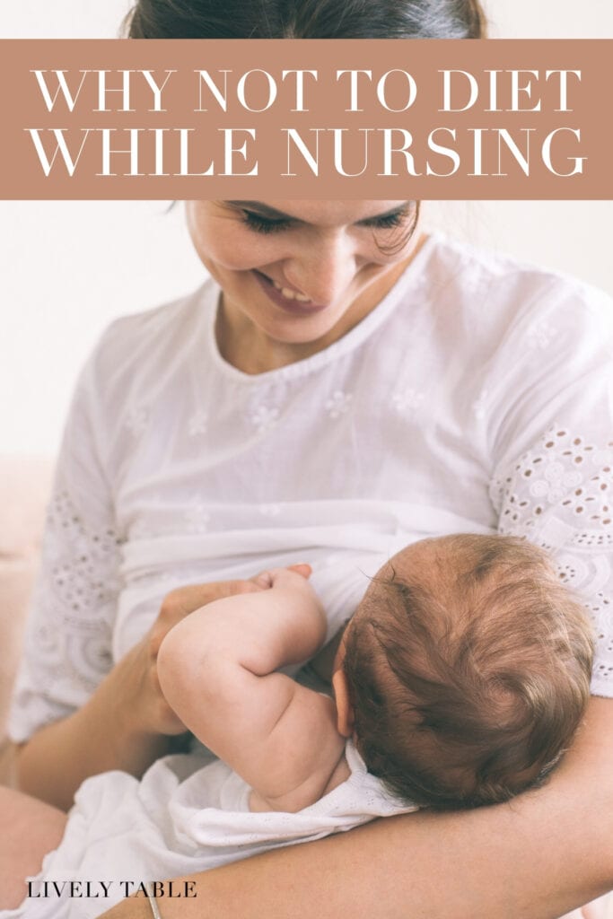 woman in a white shirt breast feeding a baby with text overlay.