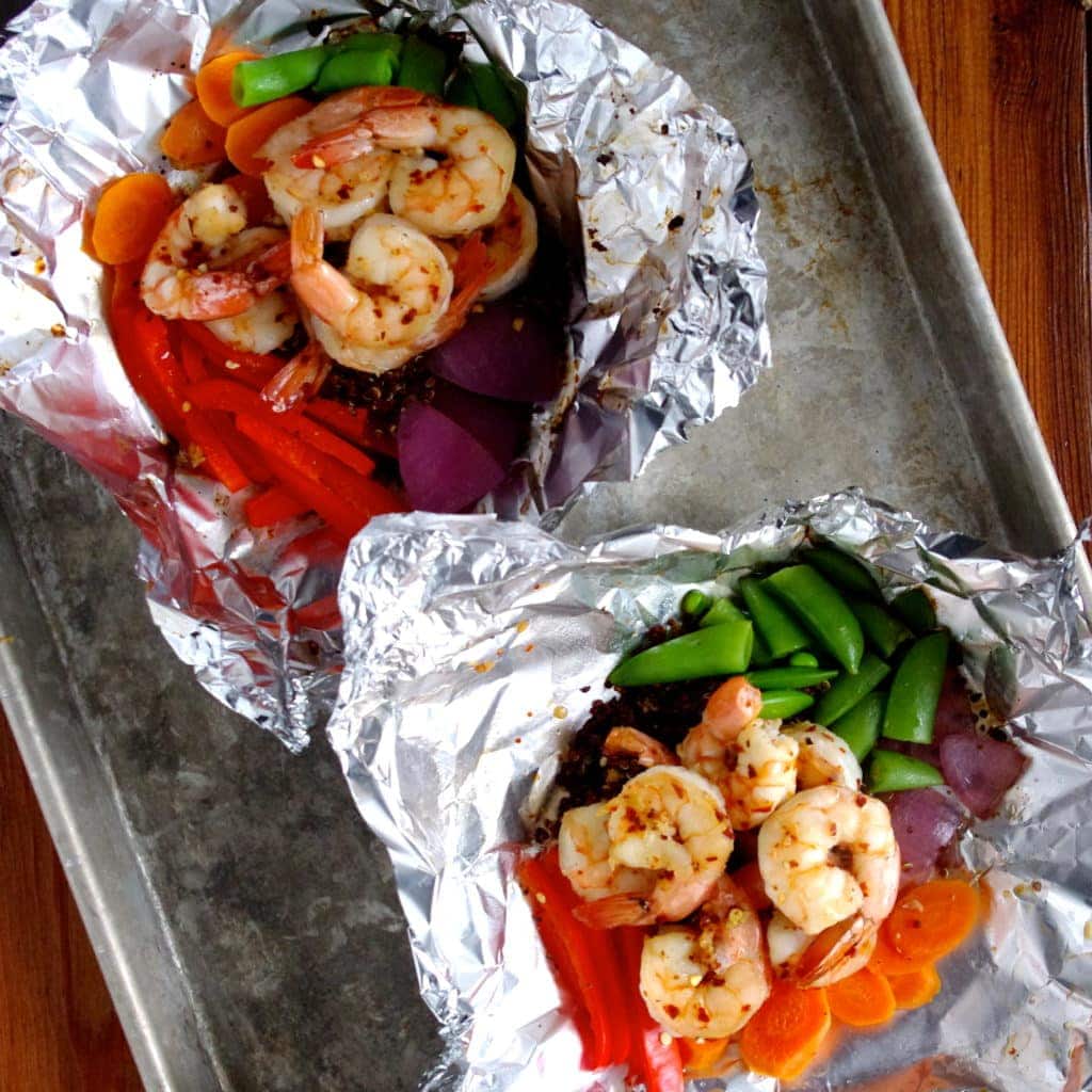 Sweet Chili Garlic Shrimp and Quinoa Grill Packets