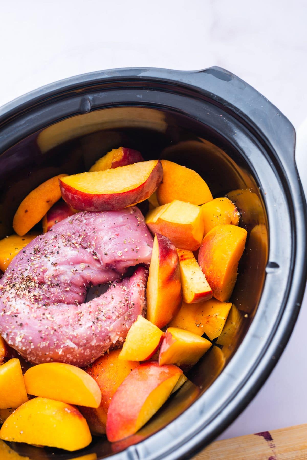 Slow cooker pork loin with peach sauce step 2