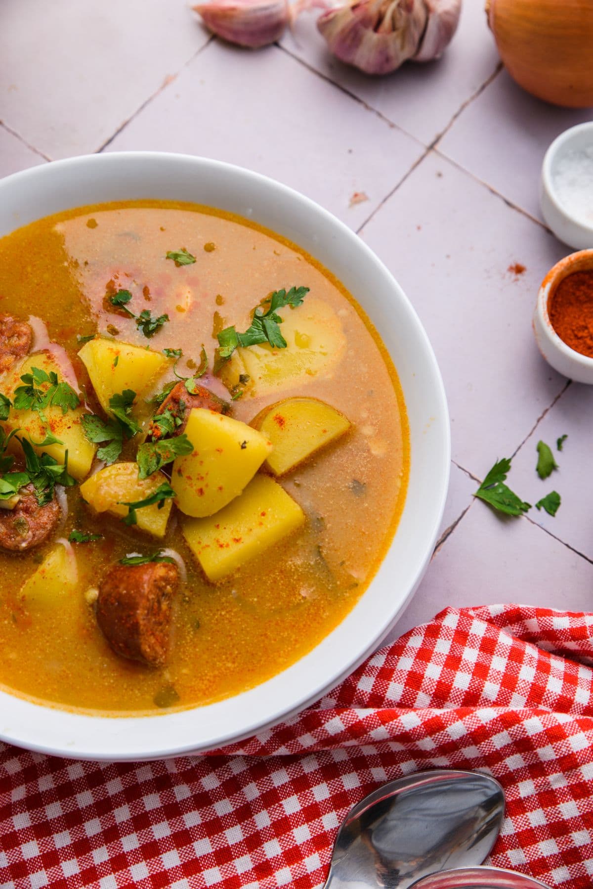 Spanish potato and chorizo soup 1