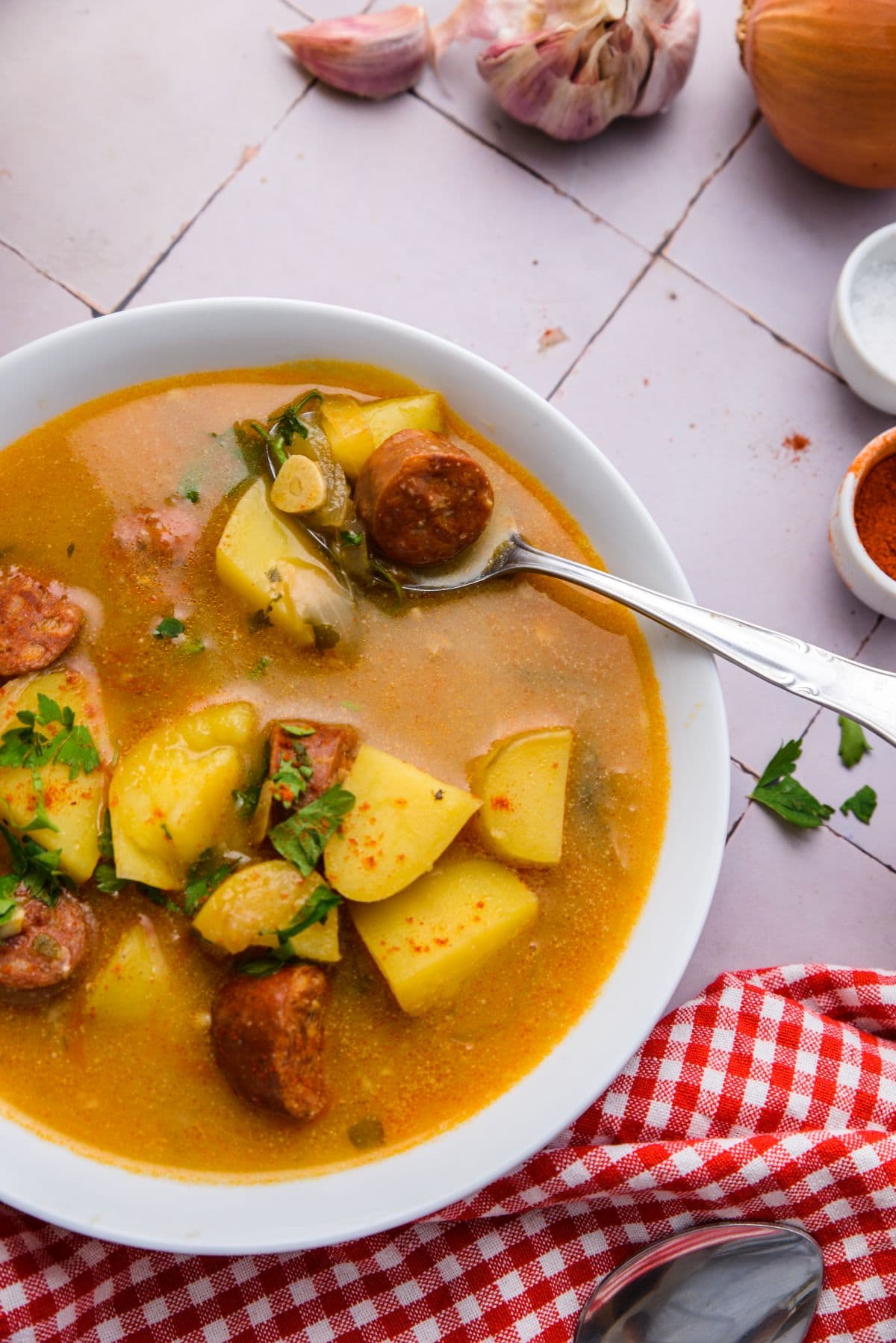 Spanish potato and chorizo soup 3