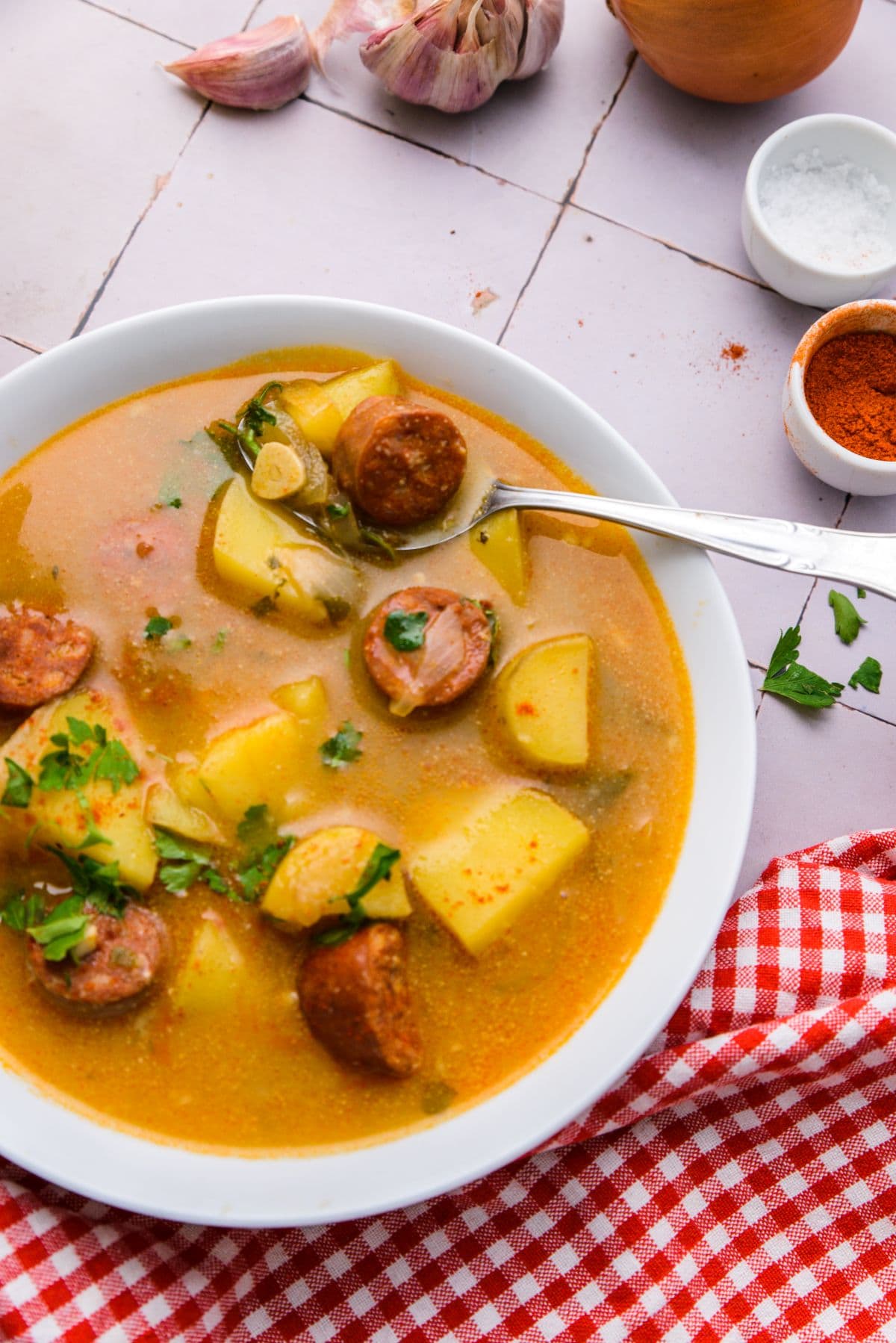 Spanish potato and chorizo soup 5