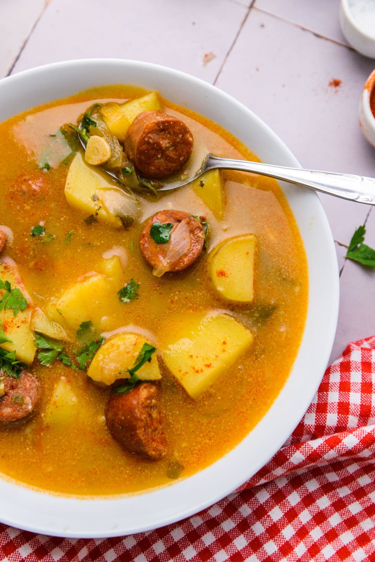 Spanish potato and chorizo soup 6