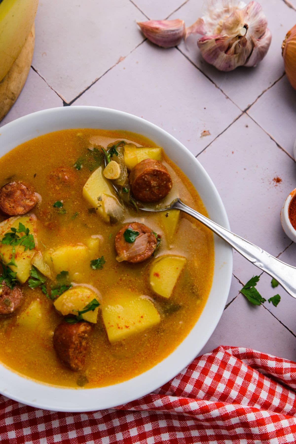 Spanish potato and chorizo soup 7