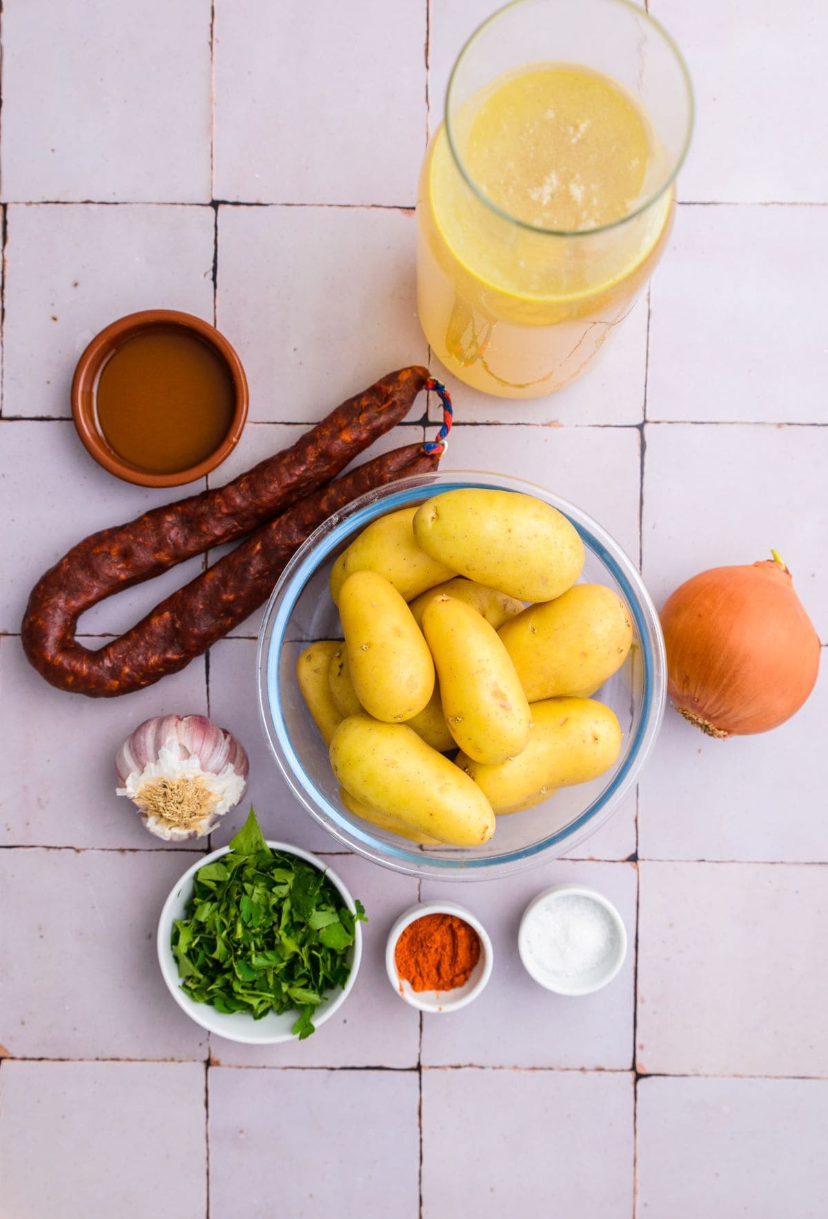 Spanish potato and chorizo soup ingredients