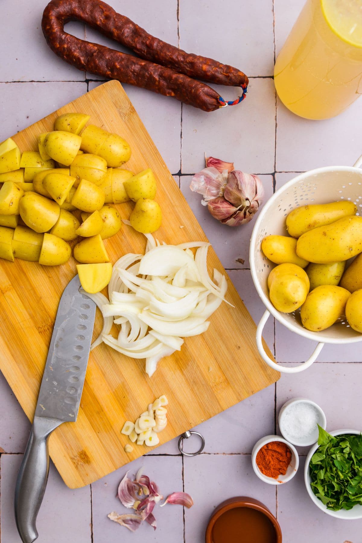 Spanish potato and chorizo soup step 1